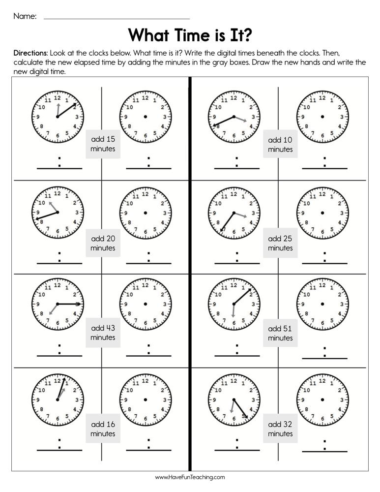 Telling What Time It Is Given Elapsed Time Worksheet