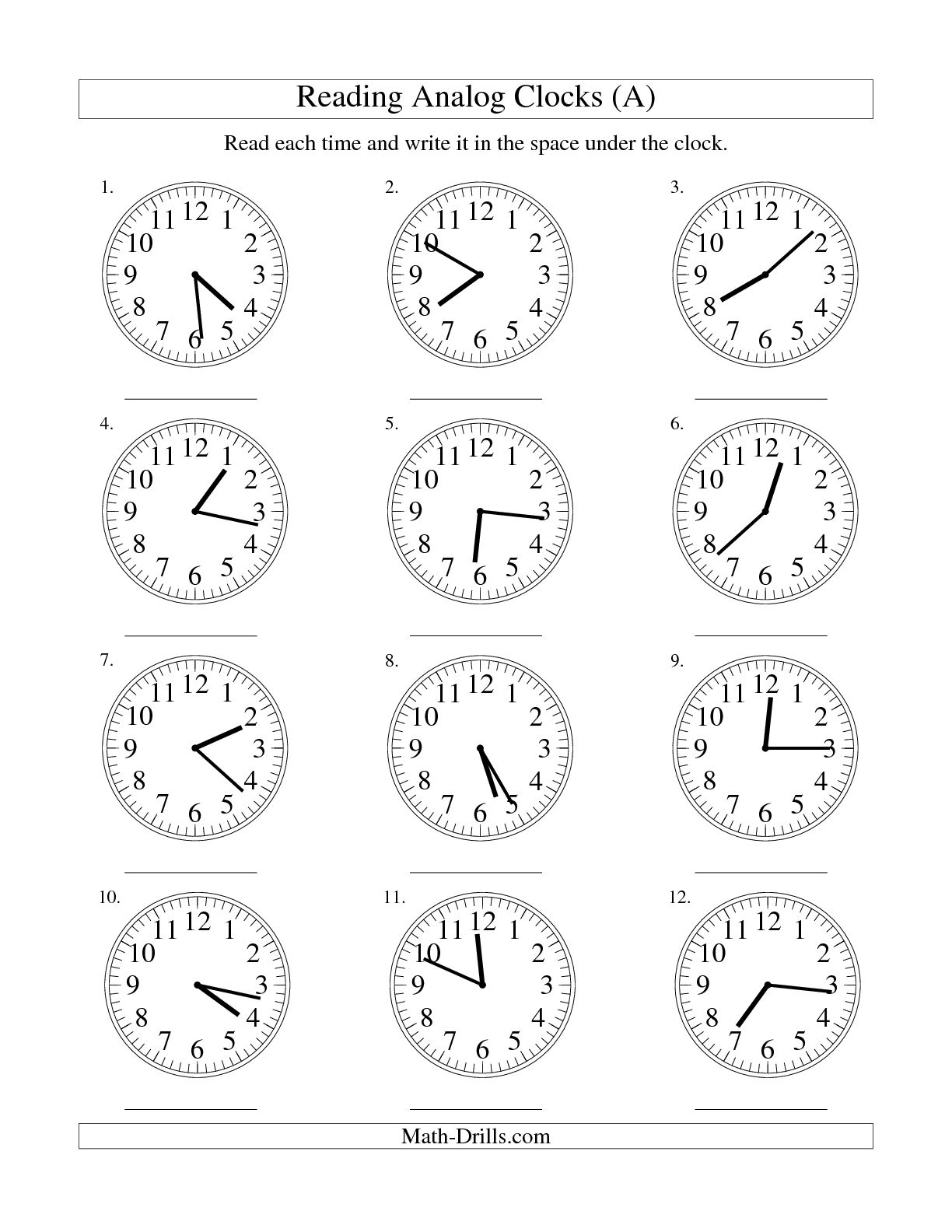 Analog Clock Printable Worksheets