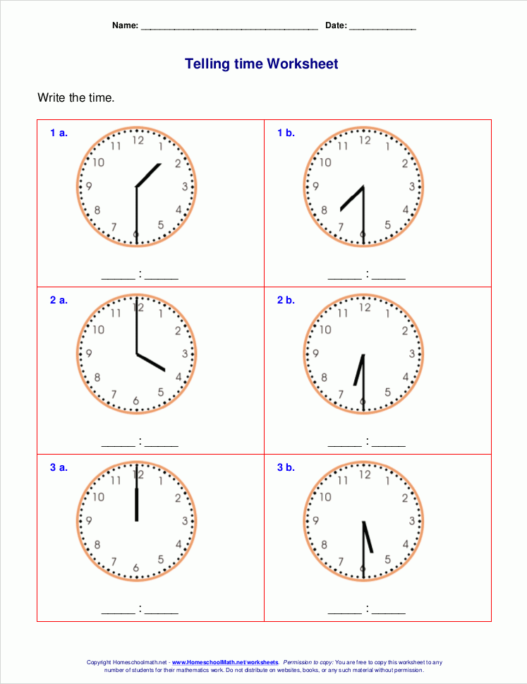 1st Grade Telling Time Worksheets Free Printable K5 Learning Telling 