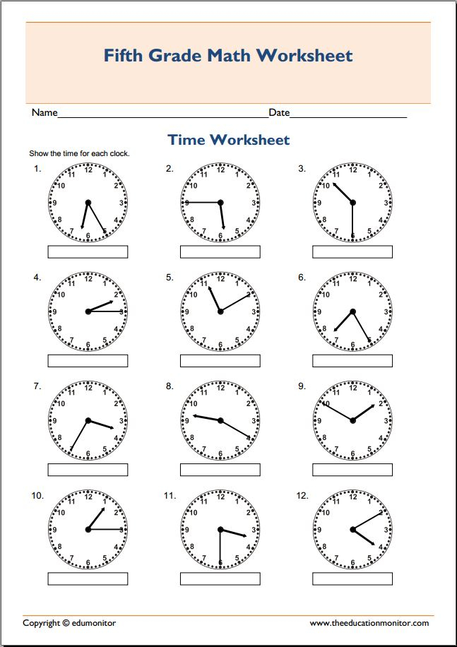 Time Worksheet Class 5