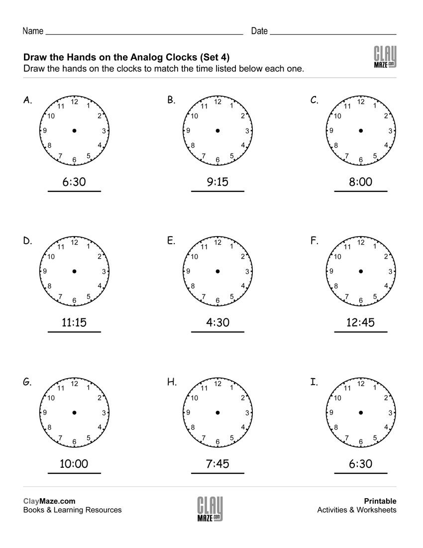 Analog Clock Worksheets For Kindergarten