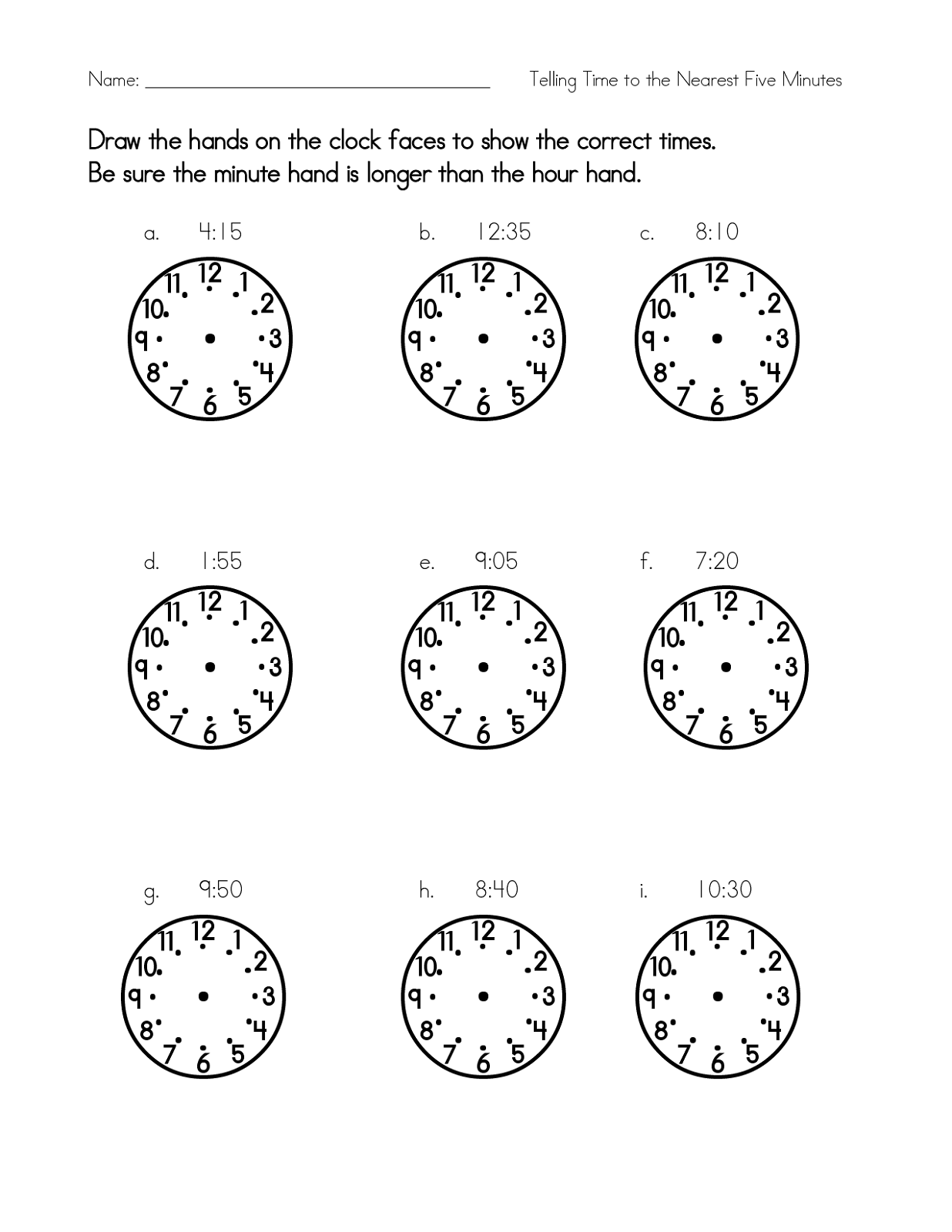 Clock Exercise Worksheet