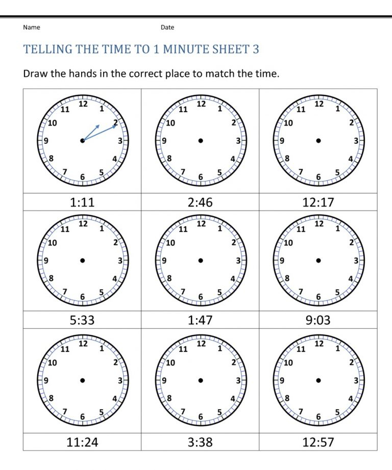 Clock Face Worksheets Printable