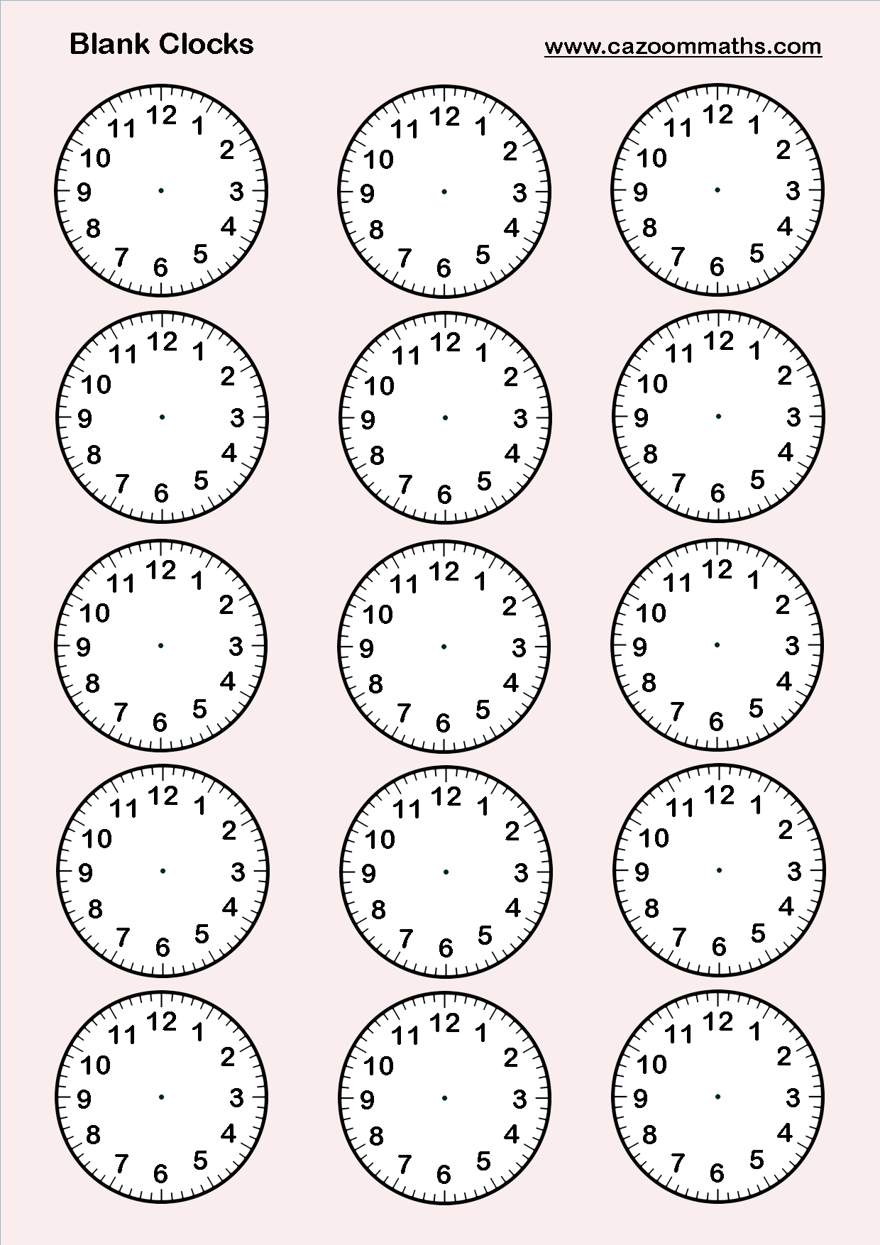 Blank Time Clocks Worksheet