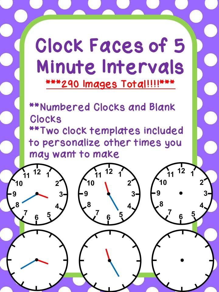 Clock Faces Of 5 Minute Intervals 290 Images Total Everyday Math Math Facts Teaching 