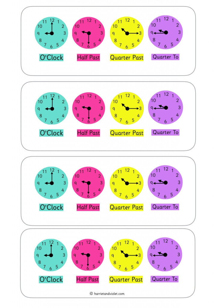 Clock Prompt Sheet O clock Half Past Quarter Past Quarter To 