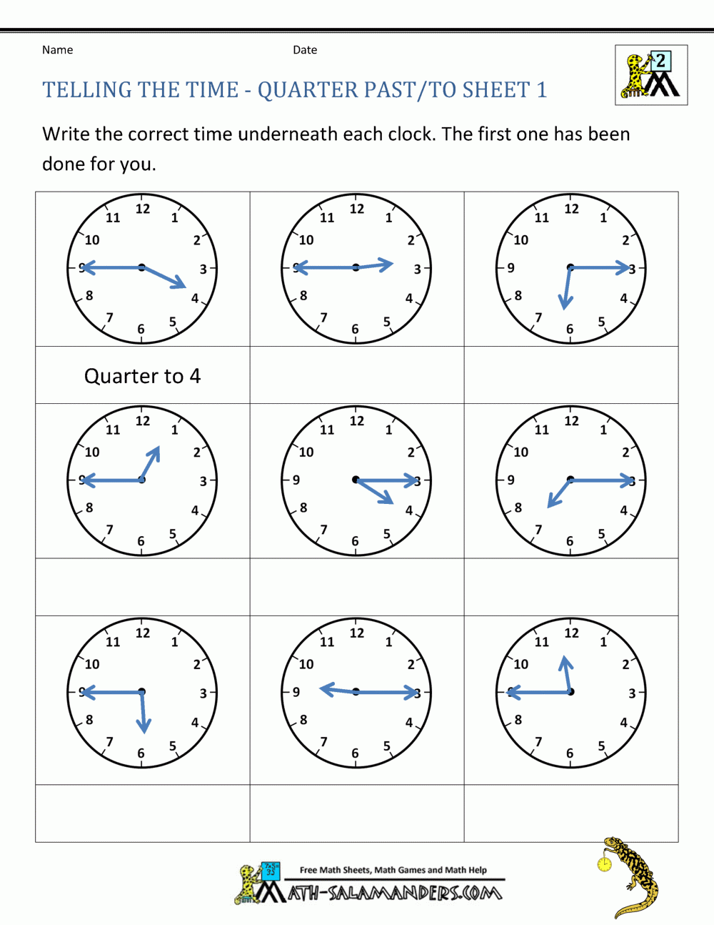 Time Worksheets Quarter To And Past