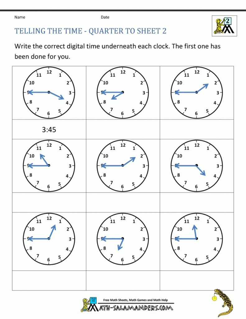 Clock Worksheet Quarter Past And Quarter To