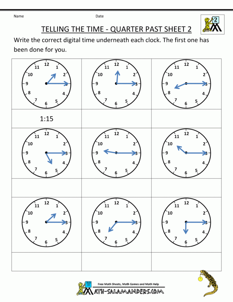 Clock Worksheet Quarter Past And Quarter To Telling Time Worksheets 