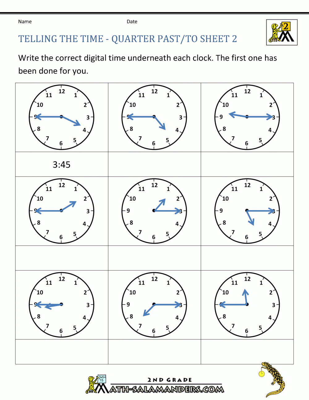 Clock Worksheets Quarter Past And Quarter To