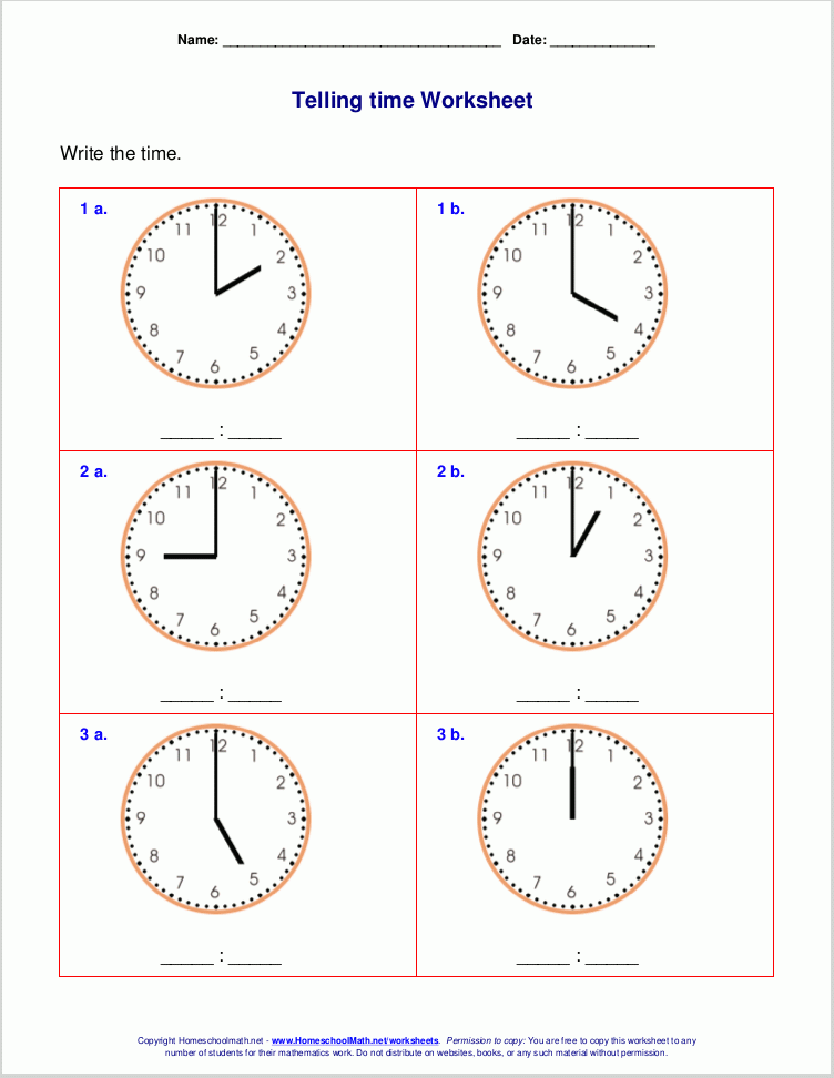 Clock Worksheet For Class 1