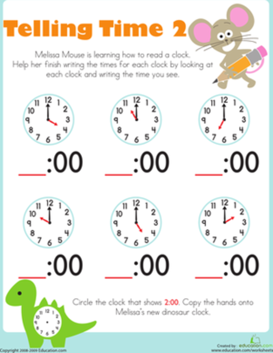 Beginner Telling Time Worksheet Digital