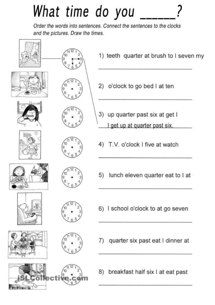 DAILY ROUTINES And TELLING TIME Rearrange The Words To Form A Sentence 