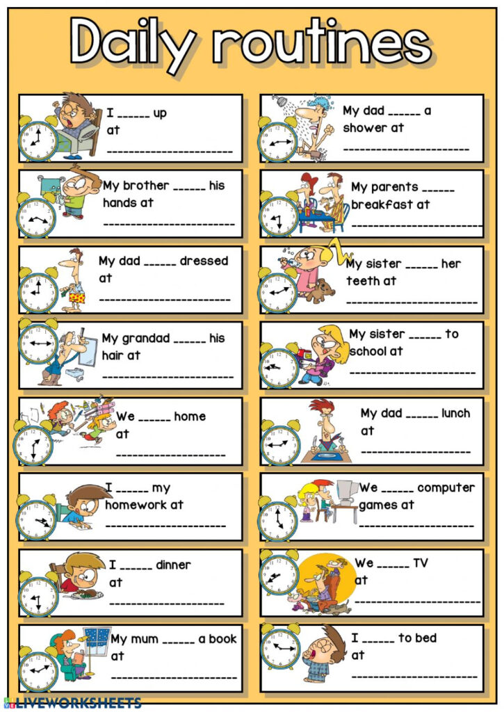 Daily Routines Telling The Time Worksheet