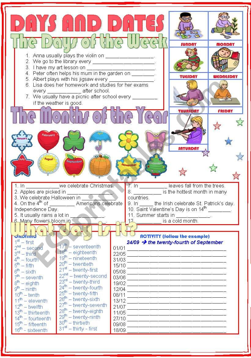 Telling The Time Days And Dates Worksheets