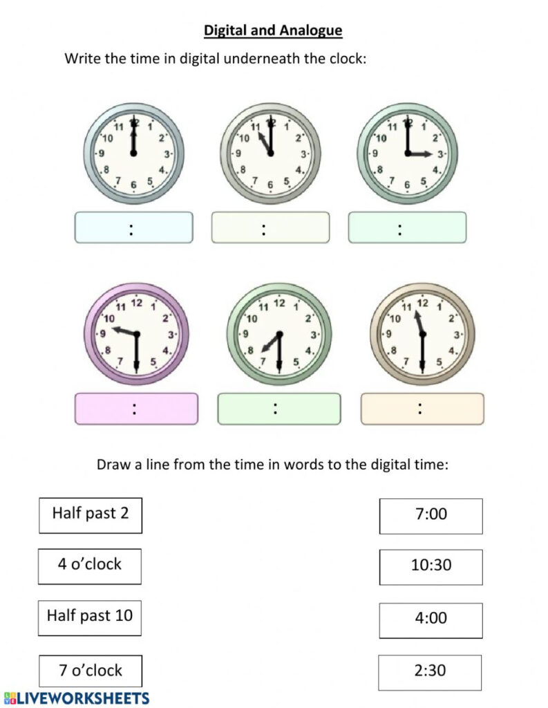 Digital And Analogue Worksheet