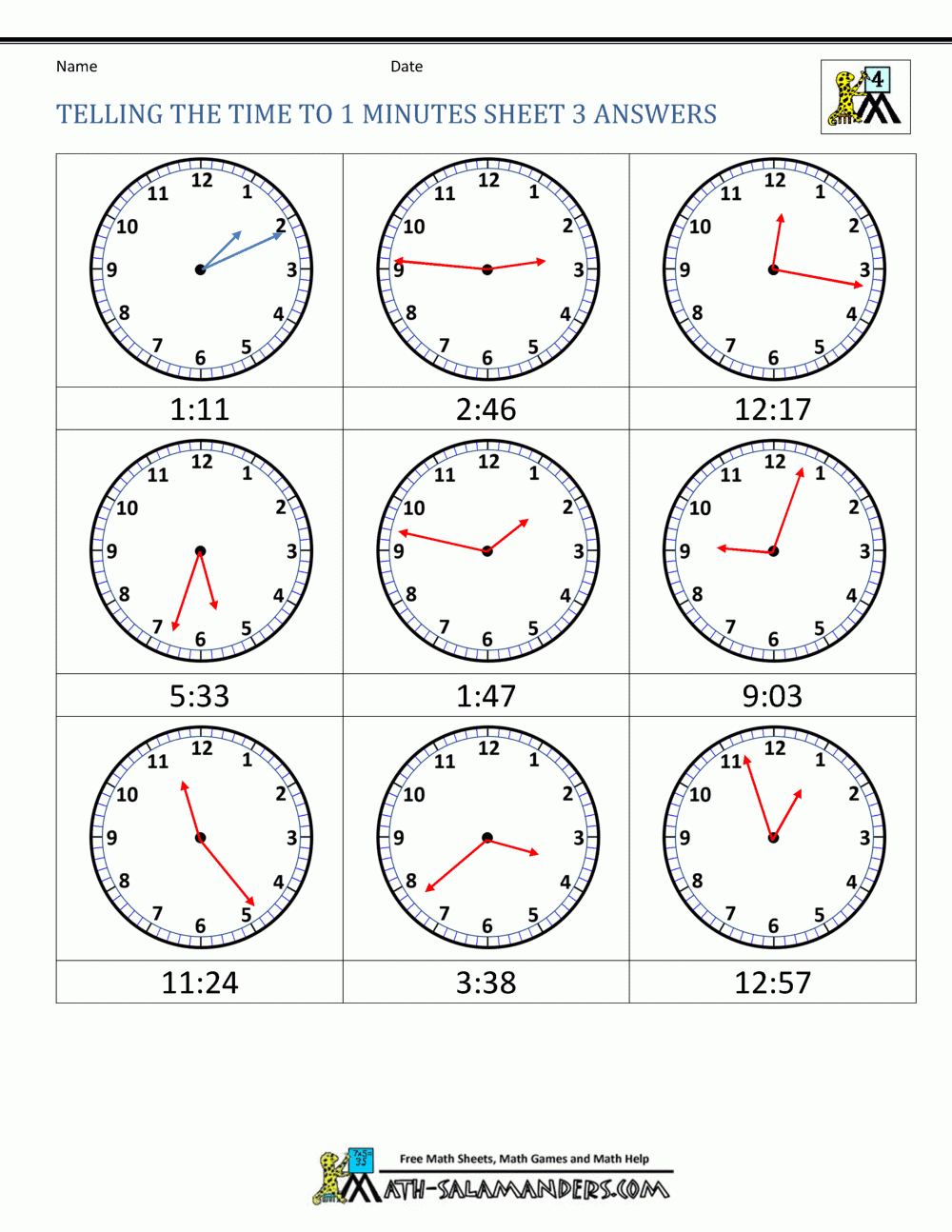 Clock Worksheets Year 3