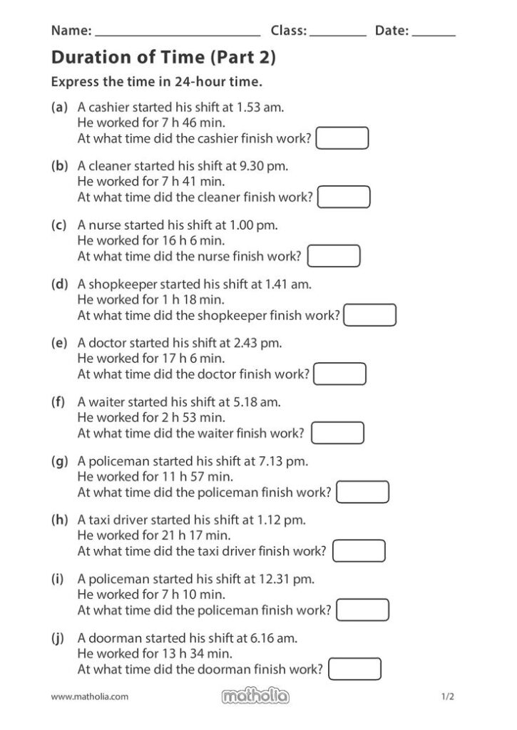 Duration Of Time Part 2 Mathematics Worksheets Math Addition Games 