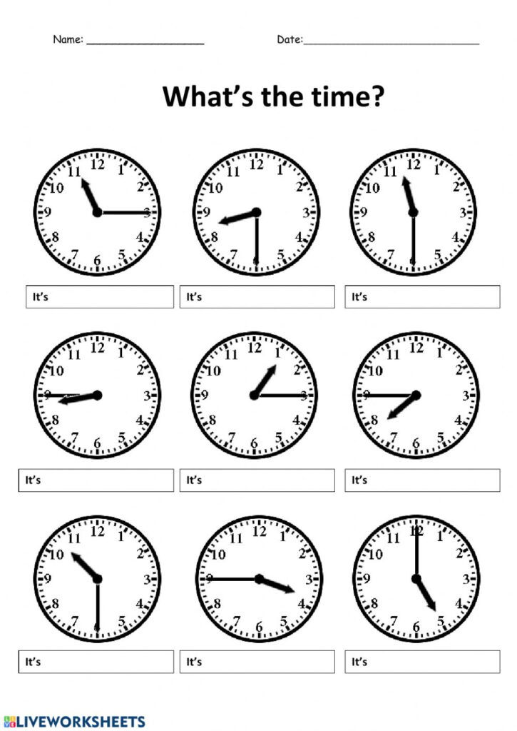 Ejercicio De Time half Past quarter Past quarter To