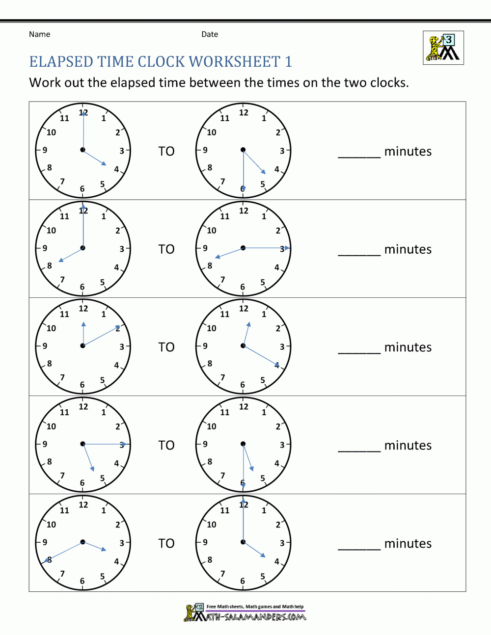 Elapsed Time Clock Worksheets