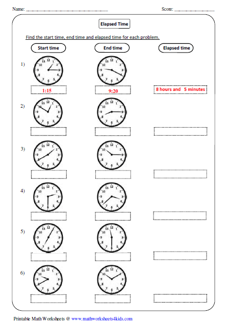 Elapsed Time Worksheets