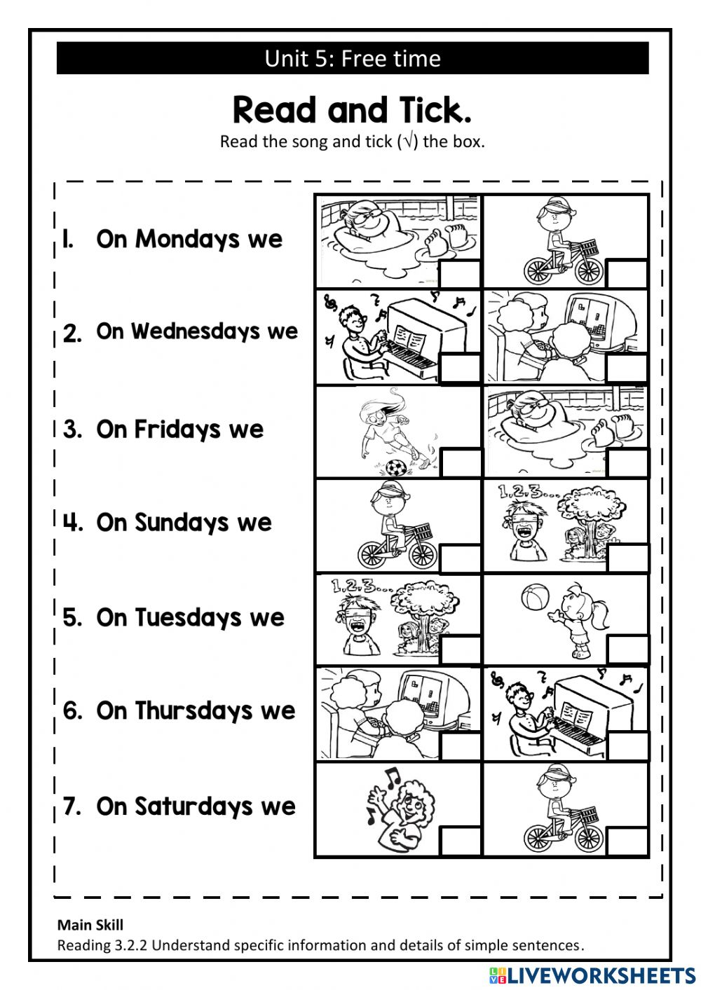 English Year 2 Free Time Activities Worksheet Free Time Online