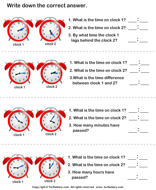 Find Start Time End Time And Time Difference Turtle Diary Worksheet