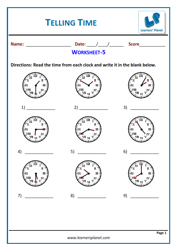 Fourth Grade Telling Time Worksheets