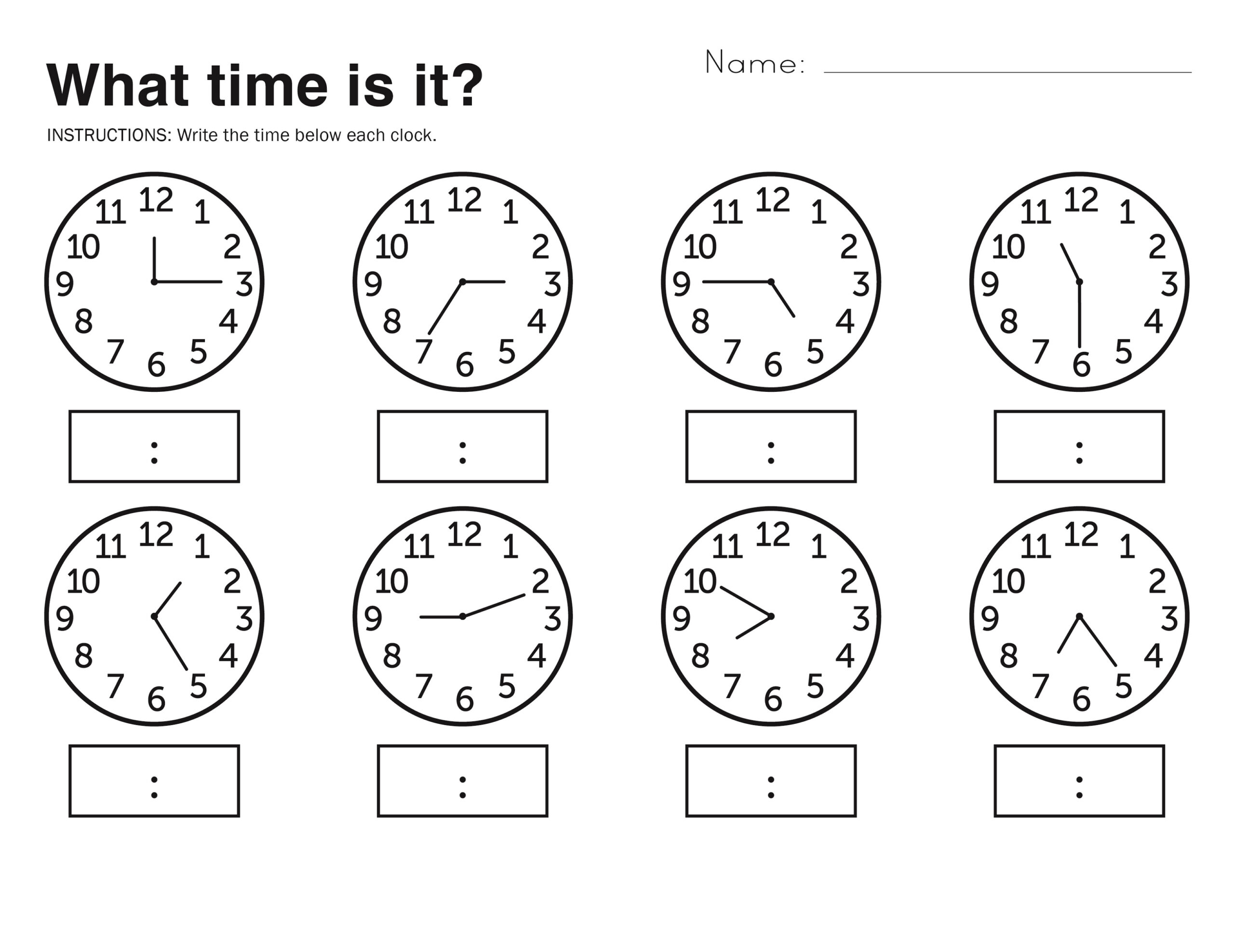 Easy Clock Worksheets