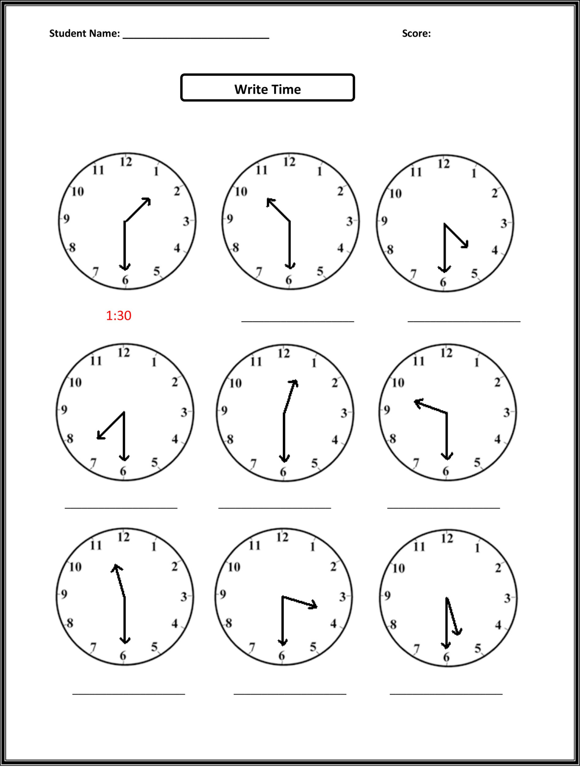 Telling Time Worksheets Easy