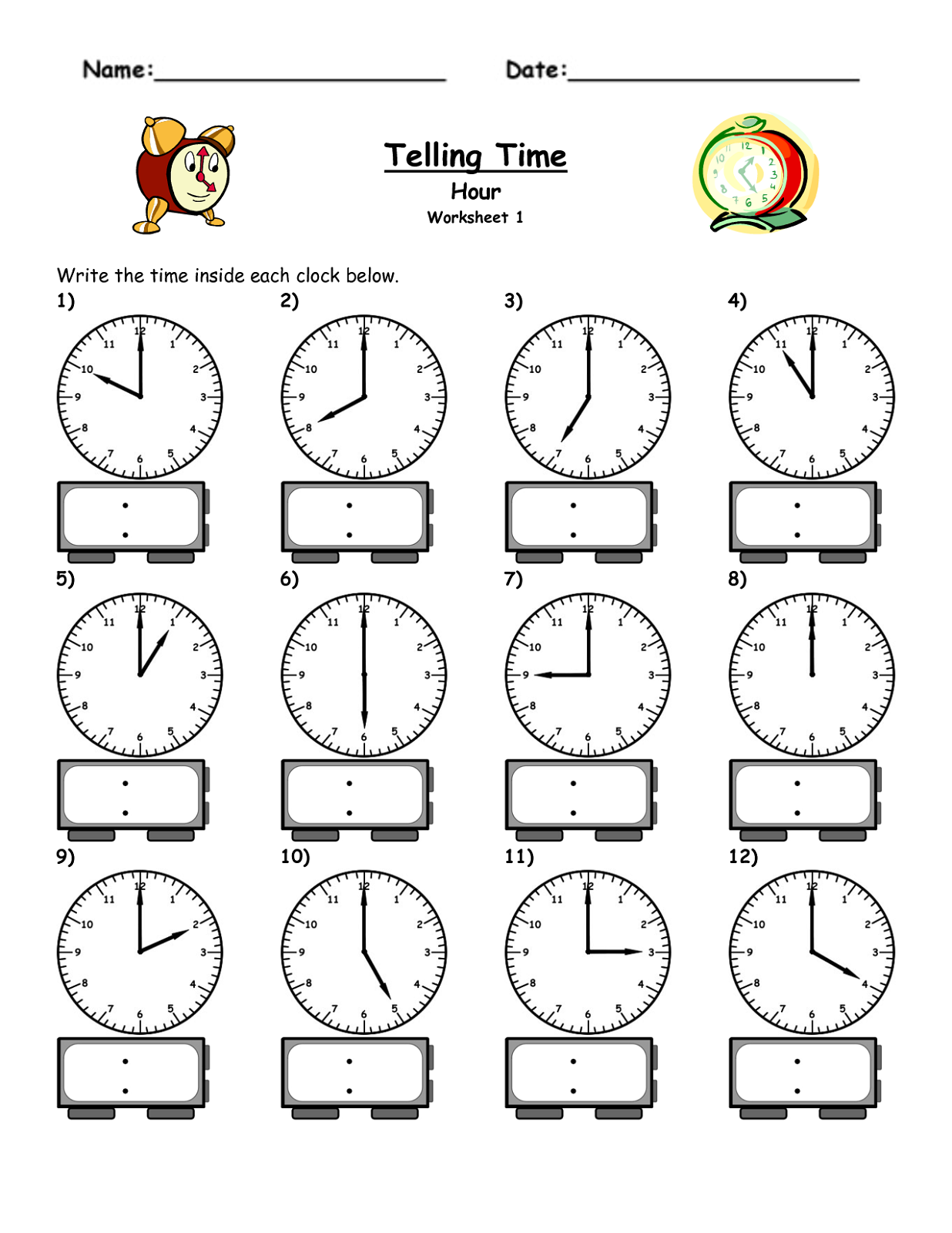 Time Worksheets Free