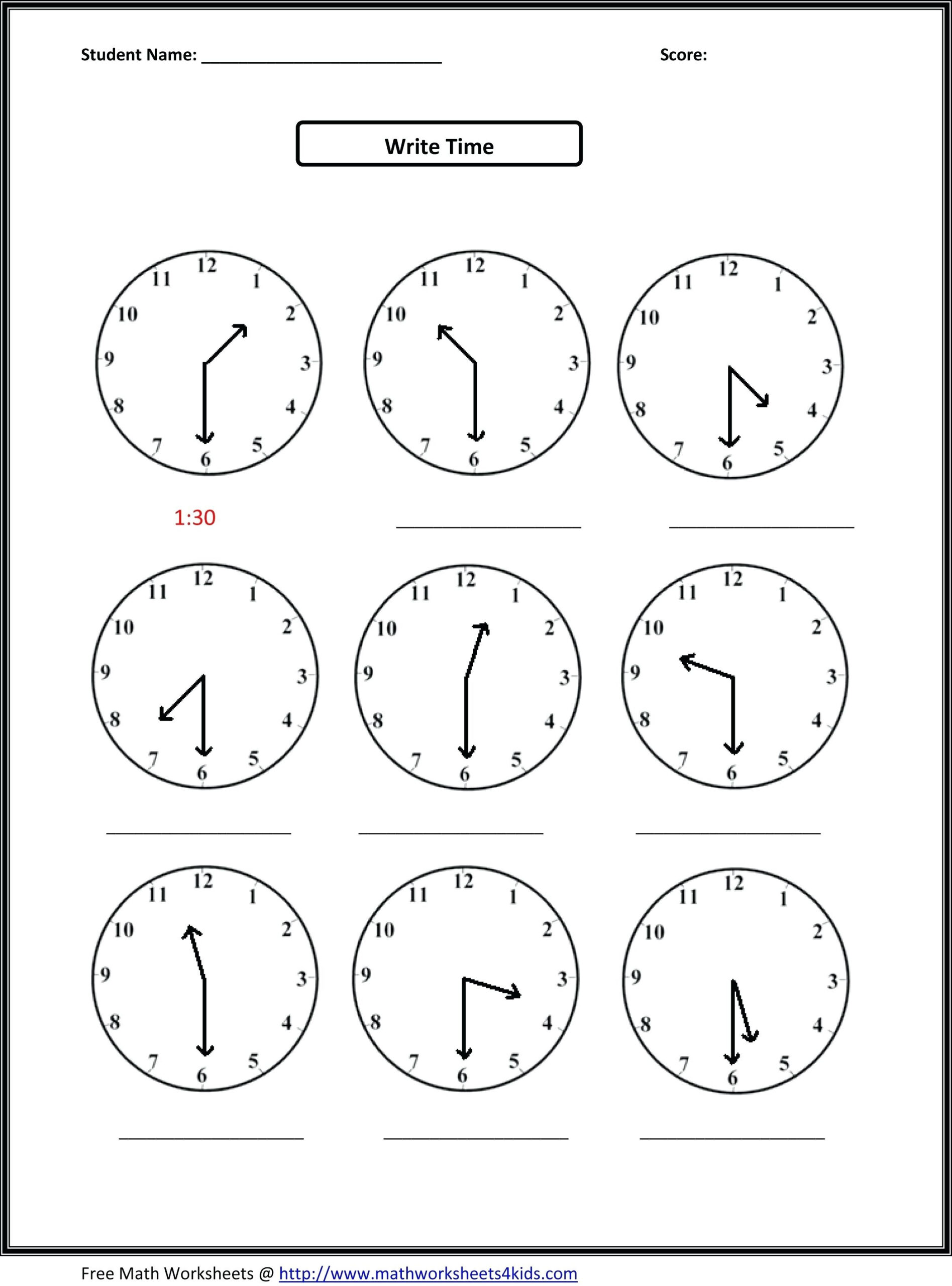 First Grade Telling Time Worksheets Free