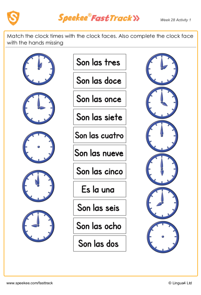 Free Spanish Printable Clock Times And Clock Faces Spanish 