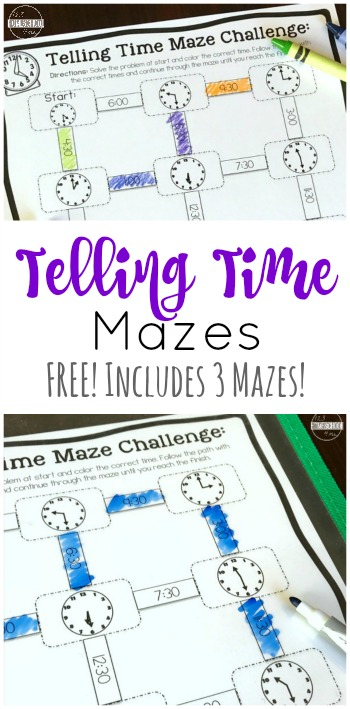 FREE Telling Time Mazes