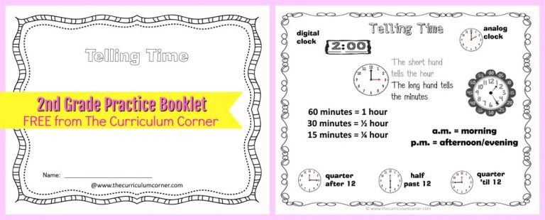 FREE Telling Time Practice Booklet From The Curriculum Corner The 