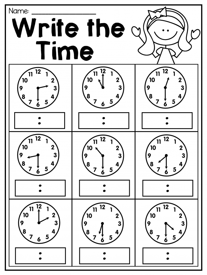 Printable First Grade Telling Time Worksheets