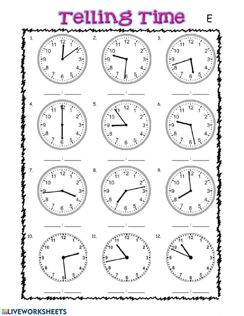 Grade 3 Telling Time Worksheet Read The Clock 1 Minute Intervals K5 