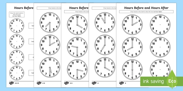 Time Before And After The Hour Worksheets