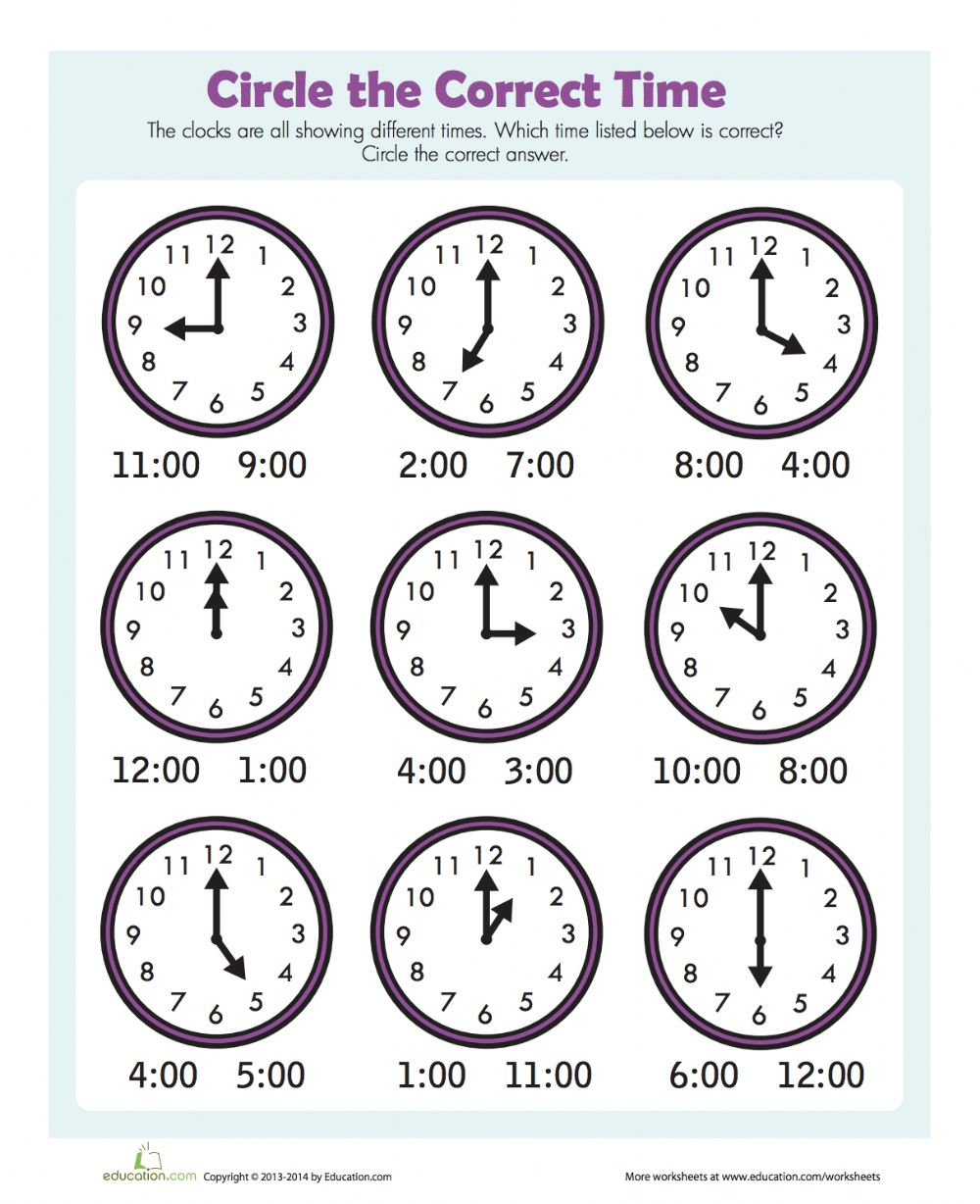 Free Telling Time Worksheets Printable