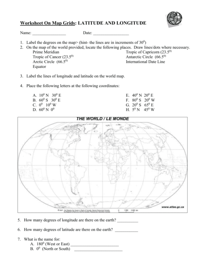 Telling Time With Longitude Worksheet