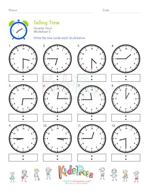 Learning To Tell Time Quarter Hour Worksheets 99Worksheets