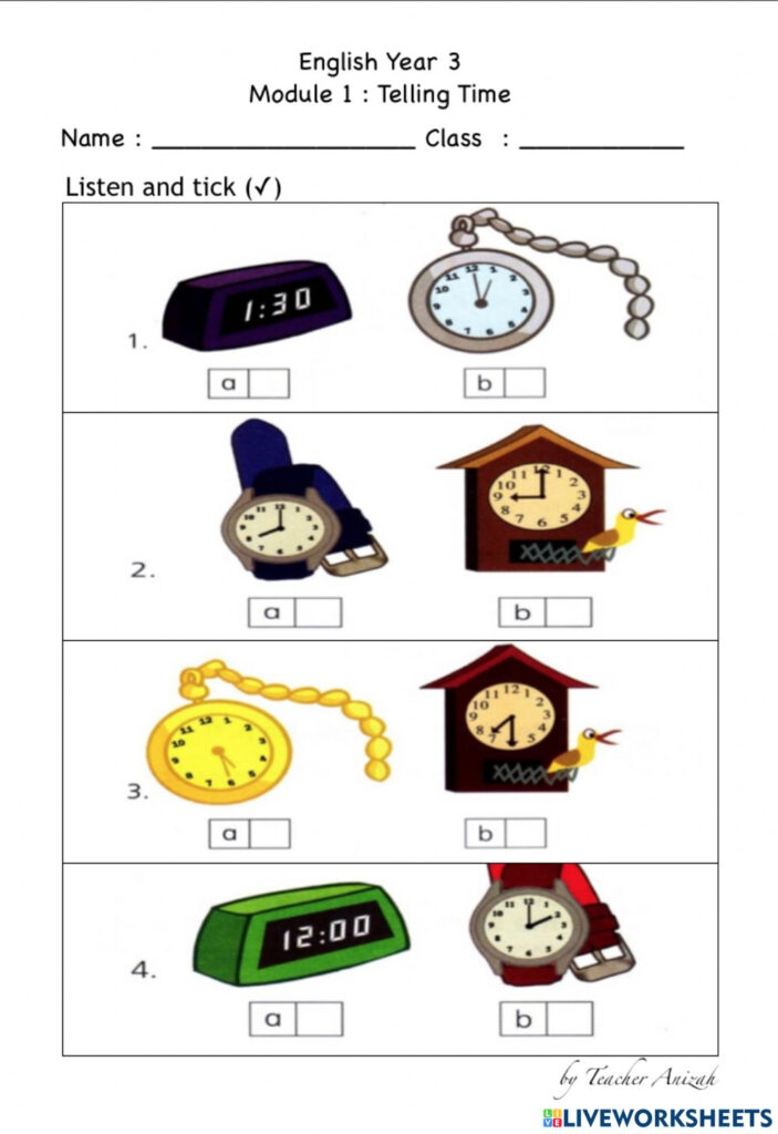 Listening Tell The Time Worksheet