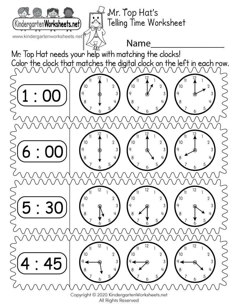 Kindergarten Worksheets Clock