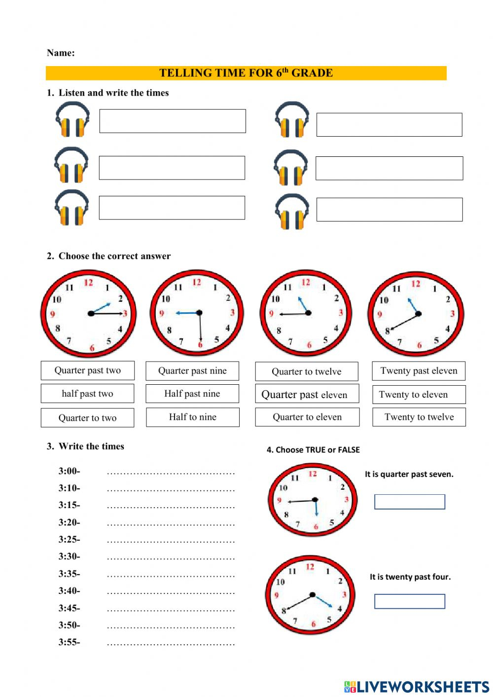 Telling The Time Worksheets Year 6