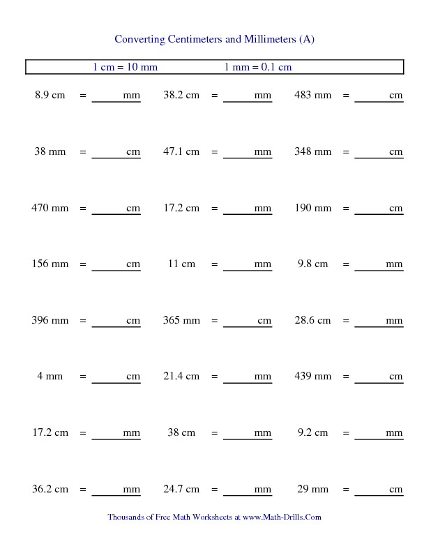 Measurement Worksheet Metric Conversion Of Centimeters And 