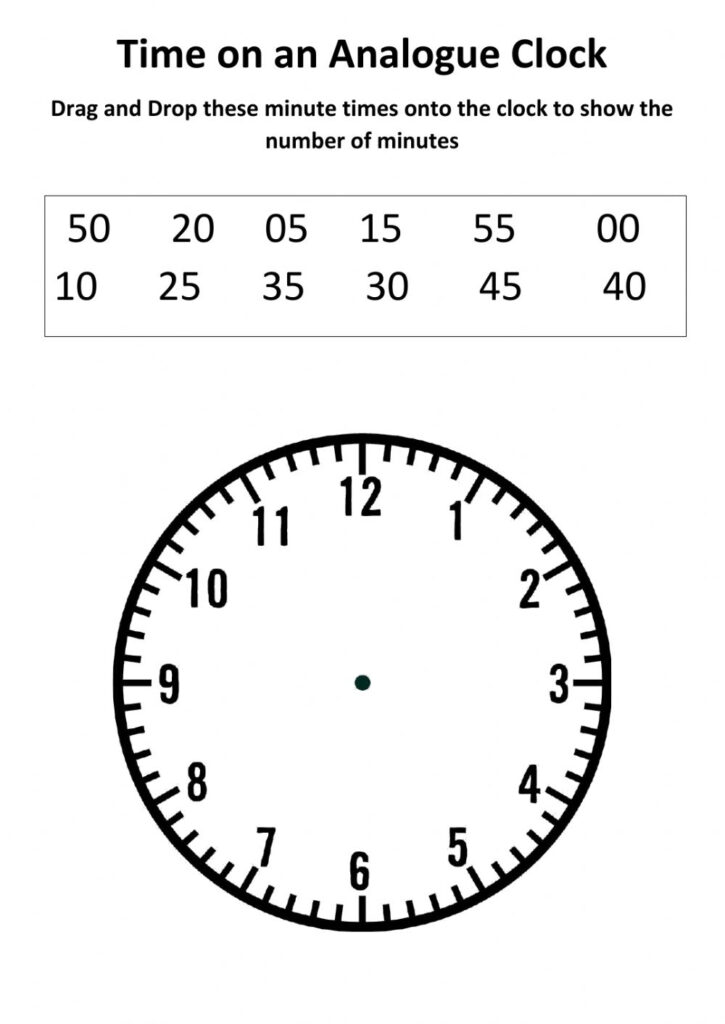 Minutes On An Analogue Clock Worksheet