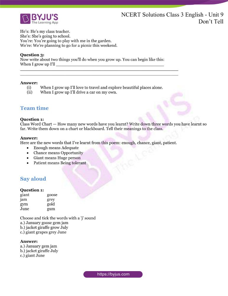 Don T Tell Class 3 Worksheet