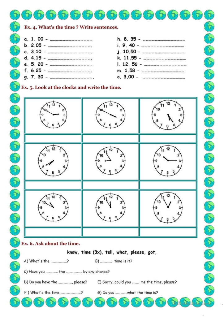 One click Print Document Time Worksheets Telling The Time Exercises 