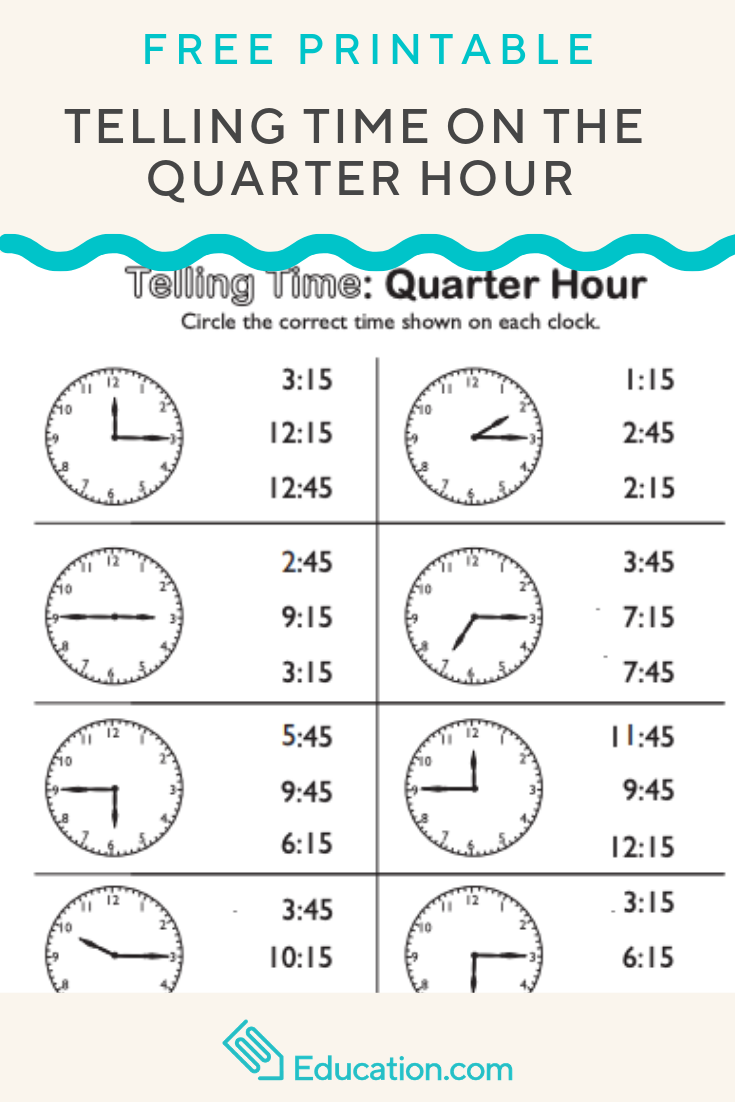 Quarter To The Hour Worksheets