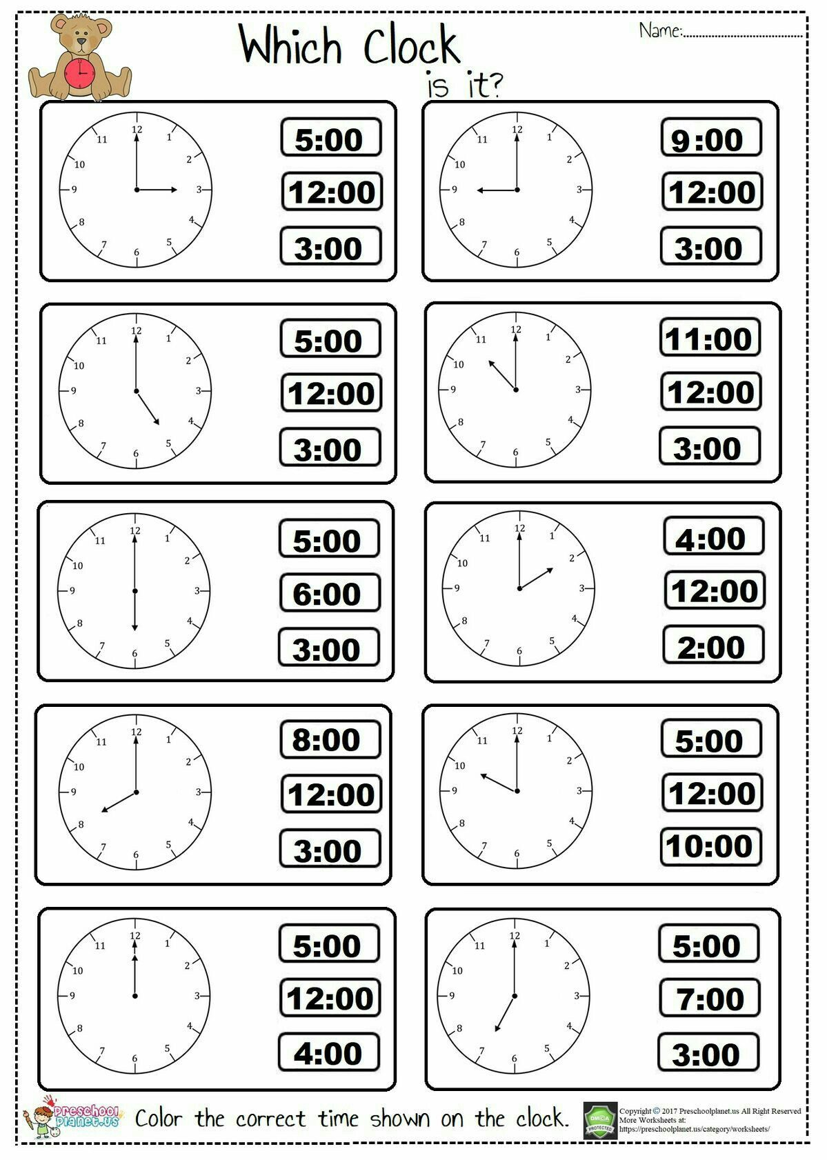 Free Clock Printable Worksheets